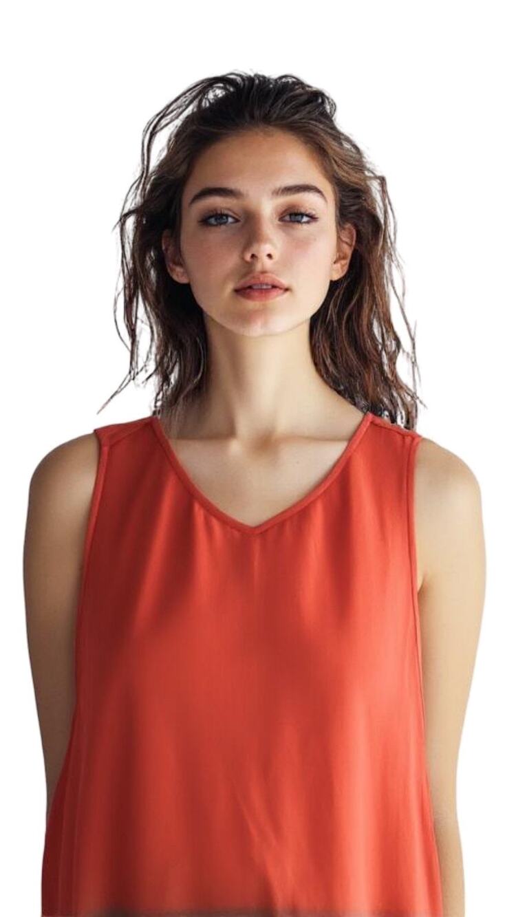 MORGAN CARPER Anthropologie NOMAD Sheer Silky Salmon Sleeveless Cape Blouse MED